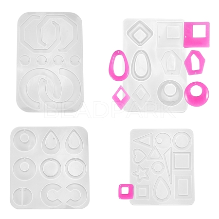 4Pcs Geometry/Teardrop/Letter Pendant & Links Silicone Molds DIY-LS0003-21-1