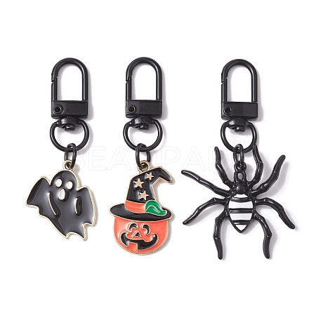 3Pcs 3 Styles Halloween Alloy Enamel Ghost/Spider/Pumpkin Pandant Decorations HJEW-JM01943-1