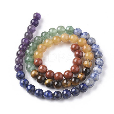 7 Chakra Theme Natural Red Rainbow Jasper & Yellow Aventurine & Tiger Eye & Green Aventurine & Blue Spot Stone & Lapis Lazuli & Amethyst Beads Strands G-F668-23-4mm-1