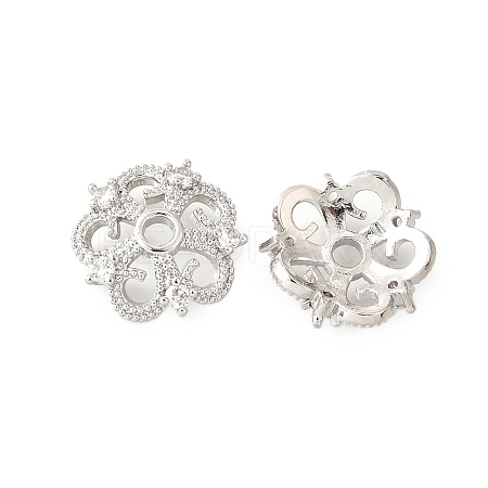 Flower Brass Clear Cubic Zirconia Bead Caps KK-V008-05P-1