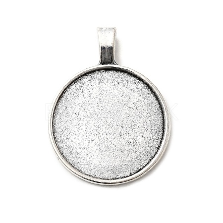 Flat Round Tibetan Style Alloy Pendant Cabochon Settings TIBEP-S293-051AS-LF-1