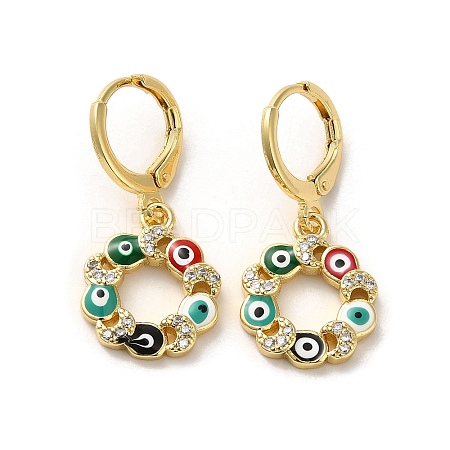 Evil Eye Real 18K Gold Plated Brass Dangle Leverback Earrings EJEW-Q797-01C-G-1