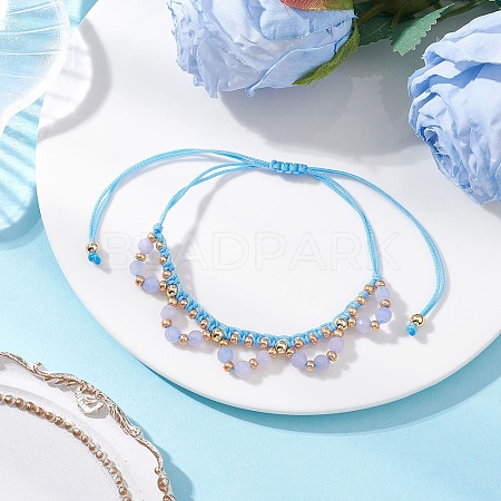 Flower Glass Seed Beads & Dyed Natural White Jade Beaded Bracelets BJEW-MZ00222-03-1