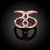 Adjustable Rose Gold Plated Brass Cubic Zirconia Cuff Wide Band Finger Rings RJEW-BB15319-2