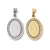304 Stainless Steel Crystal Rhinestone Flat Oval with Virgin Mary Holy Pendants STAS-E093-01-1