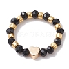 Glass Stretch Rings with Golden Plated Heart Brass Beads RJEW-JR00660-01-3