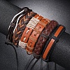 6Pcs 6 Style Adjustable Braided Imitation Leather Cord Bracelet Set with Waxed Cord for Men BJEW-F458-10-7
