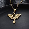 Moon Moth 304 Stainless Steel Pendant Necklaces NJEW-M096-22G-4