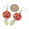 Synthetic Turquoise Pumpkin & Glass Leaf Dangle Earrings EJEW-TA00408-2