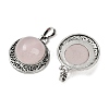 Natural Rose Quartz Half Round Pendants PALLOY-R159-01AS-12-2