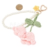Handmade Cotton Yarn Crochet Lily of the Valley & Glass Pearl Round Bead Pendant Decorations HJEW-JM04389-03-3