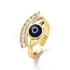 Lampwork Evil Eye Open Cuff Ring with Clear Cubic Zirconia RJEW-L104-02G-03-1