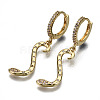 Brass Micro Pave Clear Cubic Zirconia Dangle Huggie Hoop Earrings EJEW-S208-105-NF-1