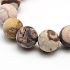 Frosted Natural Zebra Jasper Round Bead Strands G-M064-10mm-03-2