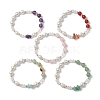 Round Gemstone & Shell Pearl Beaded Stretch Bracelets for Women BJEW-JB10666-1
