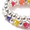 2Pcs 2 Style Glass & Brass Beaded Stretch Finger Rings with Charms for Women RJEW-JR00480-7