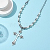 Natural Pearl with Cross Alloy Pendant Necklaces NJEW-JN04813-2