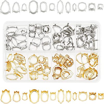 96Pcs 24 Styles Brass Open Back Bezel Sew on Prong Settings KK-CA0003-16-1