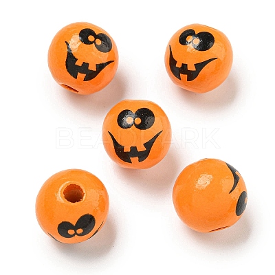 Printed Wood European Beads WOOD-G022-08A-01-1