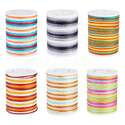 6 Rolls 6 Colors Segment Dyed Twisted Waxed Polyester Cord YC-TA0001-09-1
