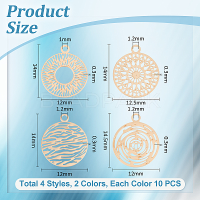 80Pcs 4 Style Long-Lasting Plated Brass Filigree Charms KK-UN0001-92-1