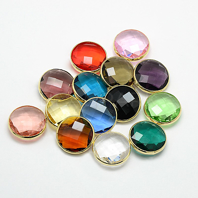 Golden Tone Brass Glass Pendants GLAA-J018B-G-1