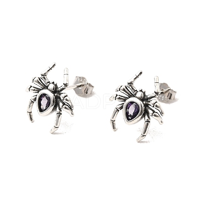 925 Sterling Silver Micro Pave Cubic Zirconia Stud Earrings EJEW-Z133-01AS-1