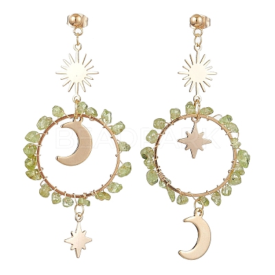 Vintage Natural Peridot Ear Studs EJEW-JE05806-02-1