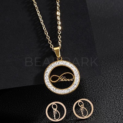 Ring 201 Stainless Steel Crystal Rhinestone Pendant Necklaces & Stud Earrings Sets FS-WGA12F6-07-1