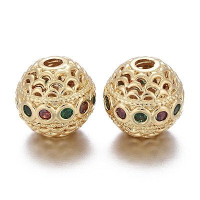 Brass Micro Pave Cubic Zirconia Beads X-KK-K244-19G-1