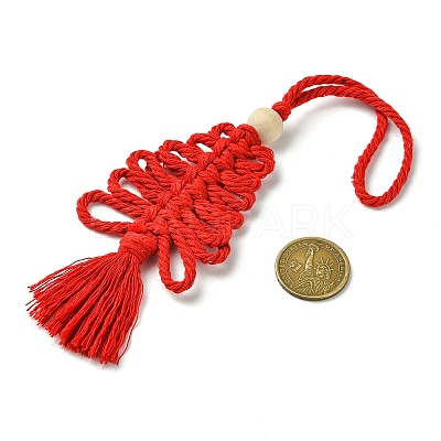 3Pcs 3 Colors Handmade Macrame Cotton Christmas Tree Pendant Decoration HJEW-JM02708-1