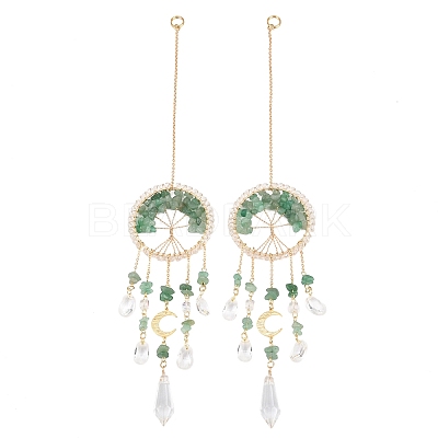 Wire Wrapped Natural Green Aventurine Chip Tree of Life Window Hanging Prism Ornaments HJEW-TA00283-03-1