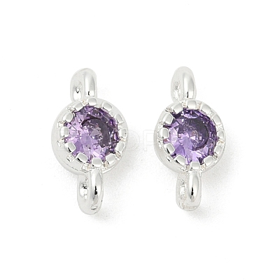 Brass Cubic Zirconia Flat Round Connector Charms KK-H204-02S-01-1