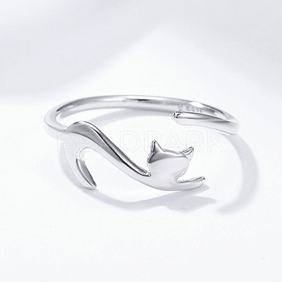 Anti-Tarnish Rhodium Plated 925 Sterling Silver Cuff Finger Rings RJEW-FF0009-01P-1