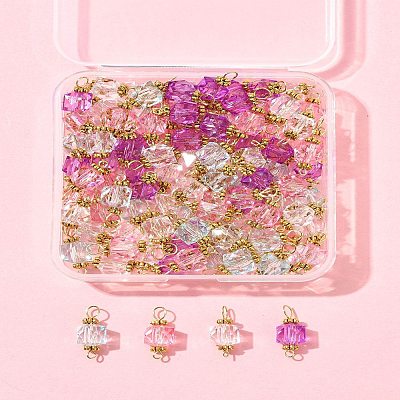 100Pcs Clear Acrylic Faceted Cube Connector Charms PALLOY-FS00042-01-1