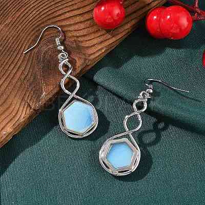 Hexagon Opalite Dangle Earrings EJEW-K298-01P-06-1