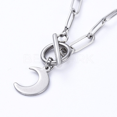 Non-Tarnish Moon 304 Stainless Steel Pendant Necklaces NJEW-JN02888-02-1