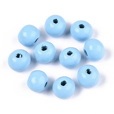 Spray Painted Round Natural Schima Wood Beads WOOD-A018-8mm-18-1