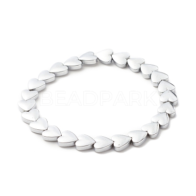 Synthetic Hematite Heart Beaded Stretch Bracelet BJEW-JB07694-1