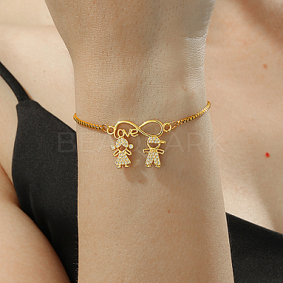 Brass Micro Pave Cubic Zirconia Box Chain Slider Bracelets GJ5642-1