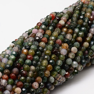 Faceted Natural Indian Agate Round Beads Strands G-E318A-4mm-01-1