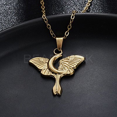 Moon Moth 304 Stainless Steel Pendant Necklaces NJEW-M096-22G-1