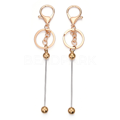 Electroplate Alloy and Brass Bar Beadable Keychain for Jewelry Making DIY Crafts DIY-YW0007-57G-1
