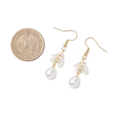 Shell Pearl Bead Teardrop Dangle Earrings EJEW-JE06646-1