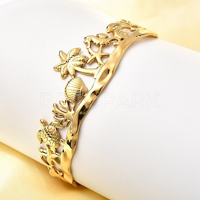 Summer 304 Stainless Steel Cuff Bangles for Women BJEW-F510-01G-1