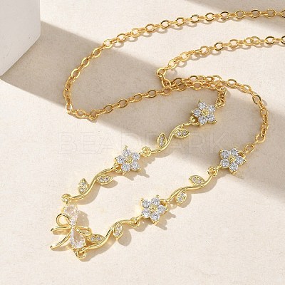 Brass Pave Cubic Zirconia Flower Pendant Necklaces NJEW-C121-04E-G-1