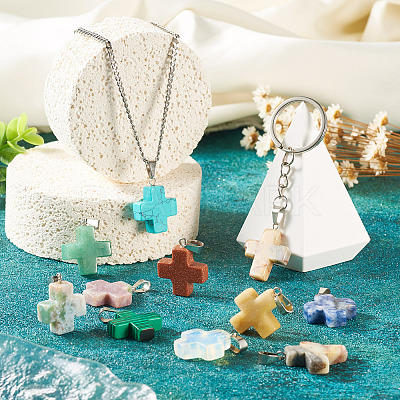 18Pcs 9 Styles Mixed Gemstone Pendants G-TA0002-32-1