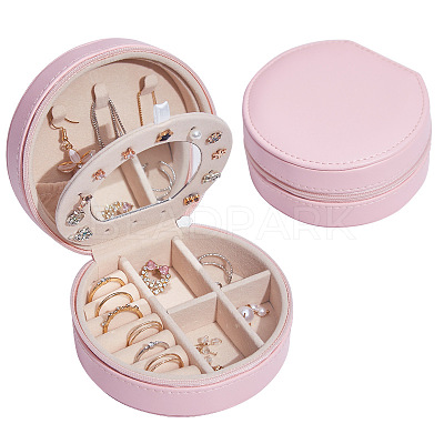 Round PU Imitation Leather Jewelry Storage Zipper Boxes PAAG-PW0003-07C-1
