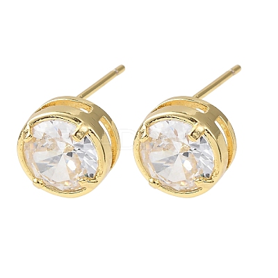 Brass Micro Pave Clear Cubic Zirconia Stud Earrings EJEW-C174-02H-G-1