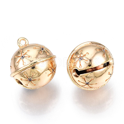 Brass Micro Pave Clear Cubic Zirconia Bell Charms KK-N216-402-1